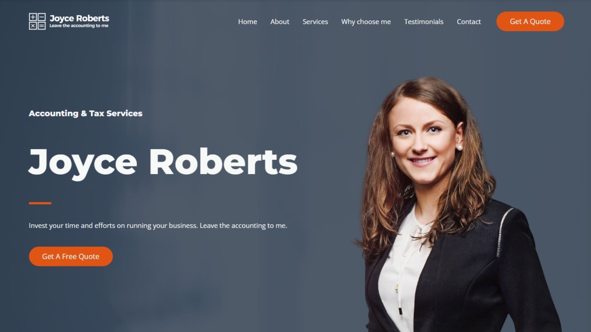 Free websites ireland (16) - Heaventree Website Design Professional headshot of a businesswoman named Jane Roberts, smiling confidently, featured on her personal website to promote her services and expertise in helping clients succeed.